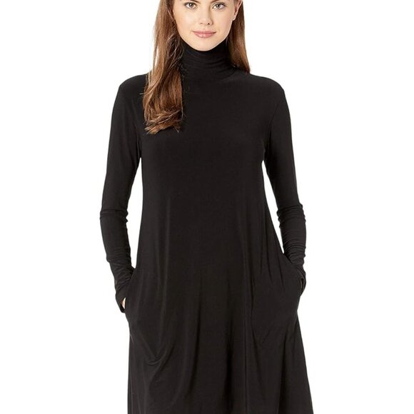 Norma Kamali Long Sleeve Black Turtle Swing Dress Size Large - Picture 2 of 10